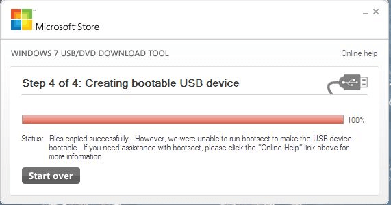 Ошибка Windows 7 USB DVD Download Tool