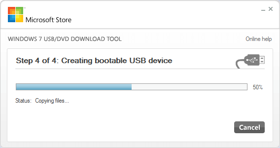 Строка прогресса Windows 7 USB DVD Download Tool 6