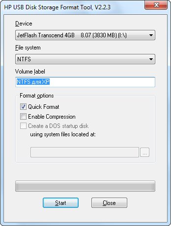 Метка тома в HP USB Disk Storage Format Tool